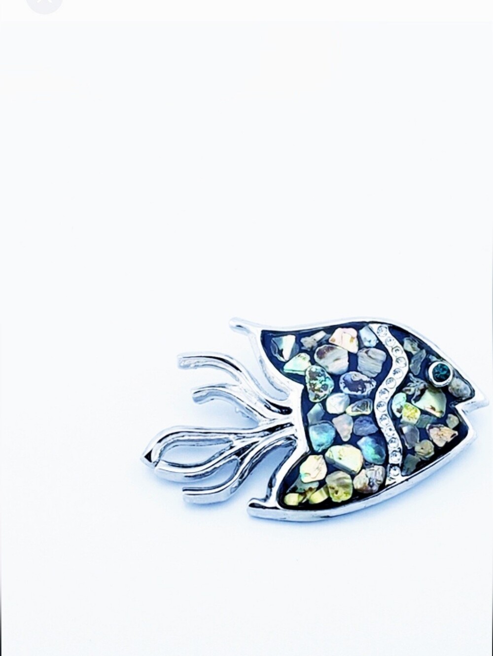 Silver Tone Pebbled Abalone Mosaic Fish Brooch - Multicolor